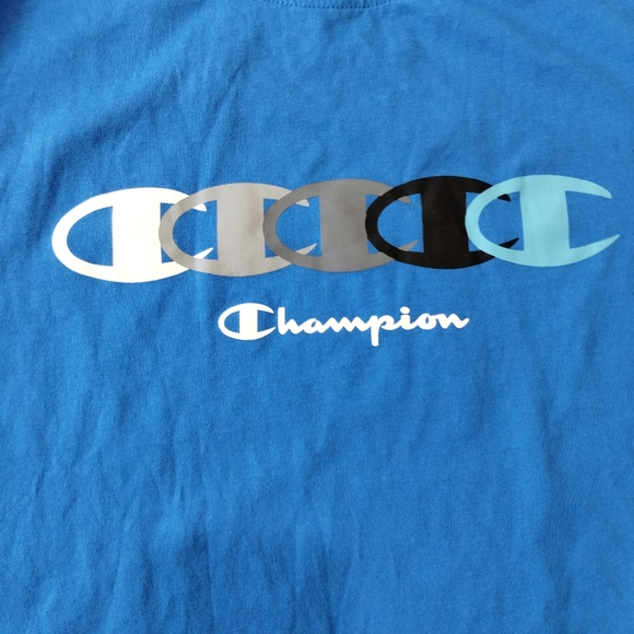 Champion T-Shirt Child Size XL Blue Spell Out Graphic Retro Cotton Short Sleeve - Picture 3 of 7